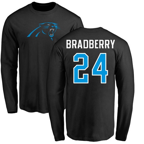 Carolina Panthers Men Black James Bradberry Name and Number Logo NFL Football #24 Long Sleeve T Shirt